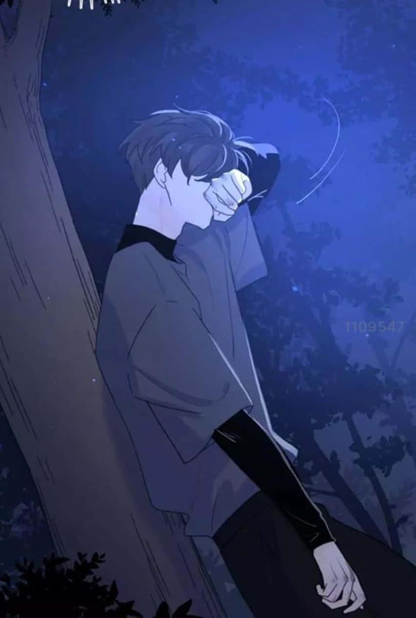 A Sad Anime Boy Gazes Out Into The Distance Wallpaper
