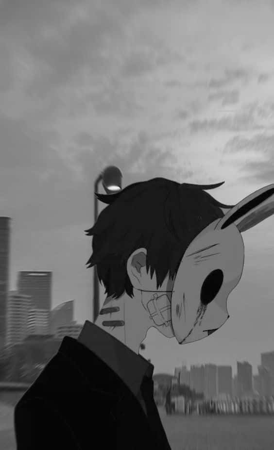 Download Depressed Anime Boy Bunny Mask Wallpaper 