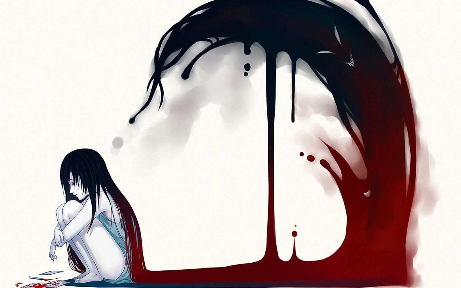Depressed Anime Girl Creepy Art Wallpaper