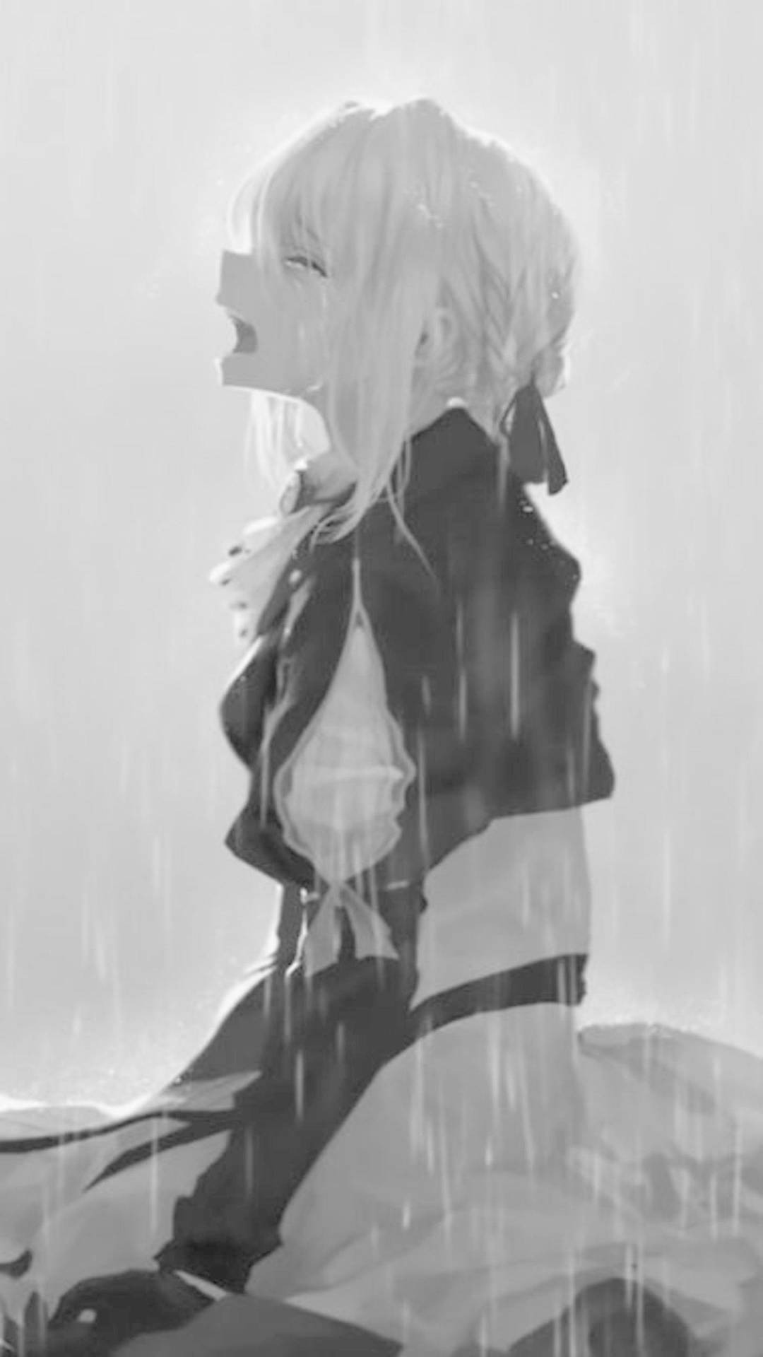 Depressed Anime Girl Crying In Rain Wallpaper