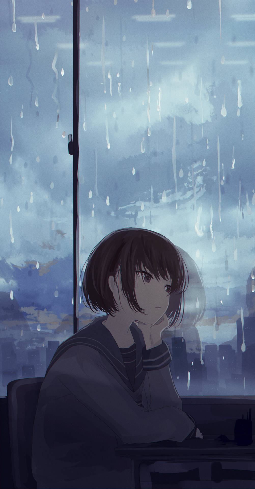 Depressed Anime Girl Rainy Day Wallpaper