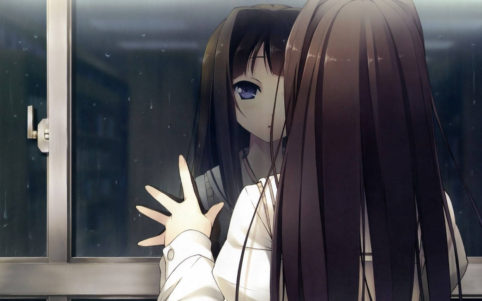 Depressed Anime Girl Staring Mirror Wallpaper