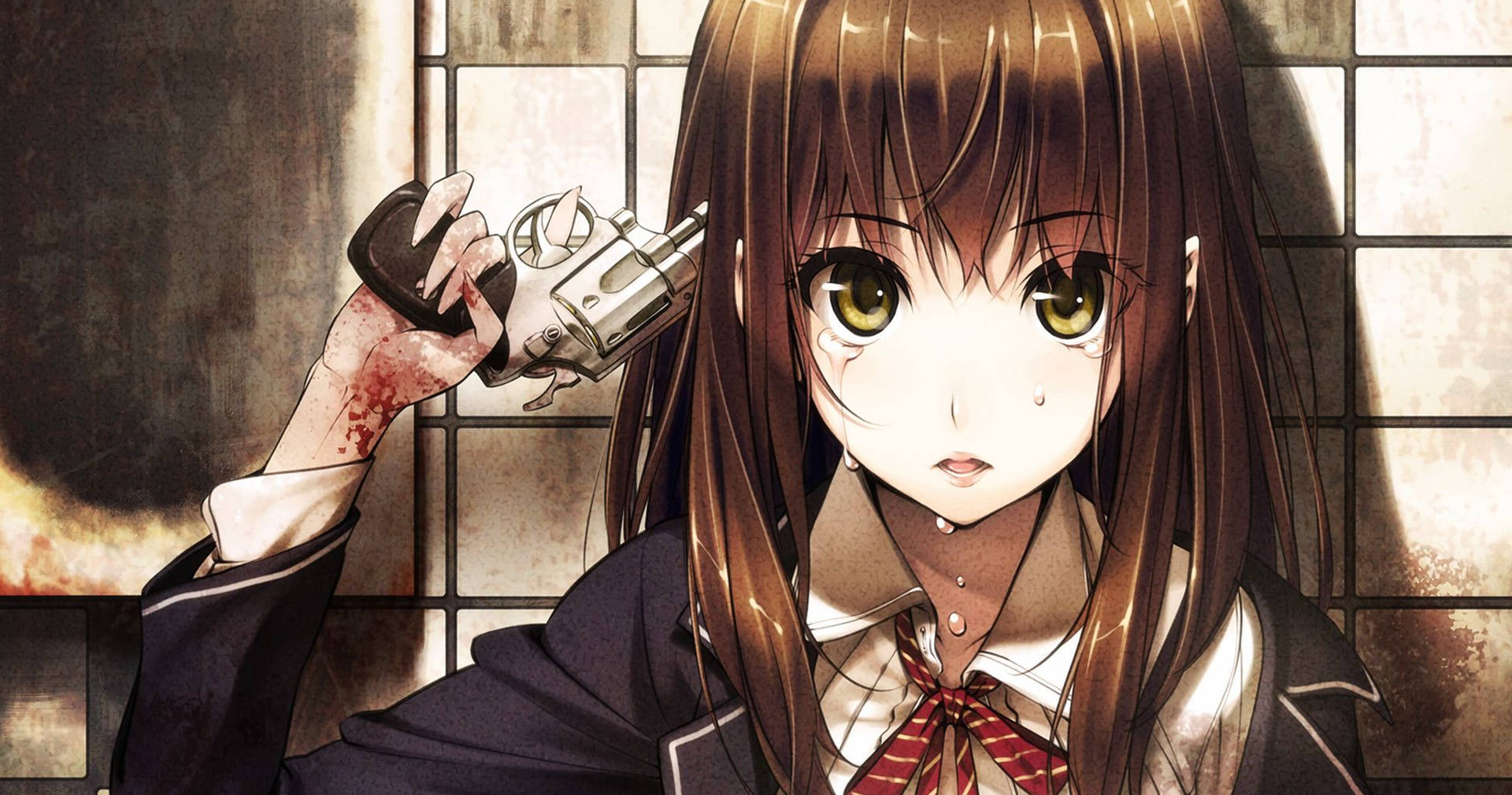 Download Depressed Anime Girl With Gun Wallpaper 