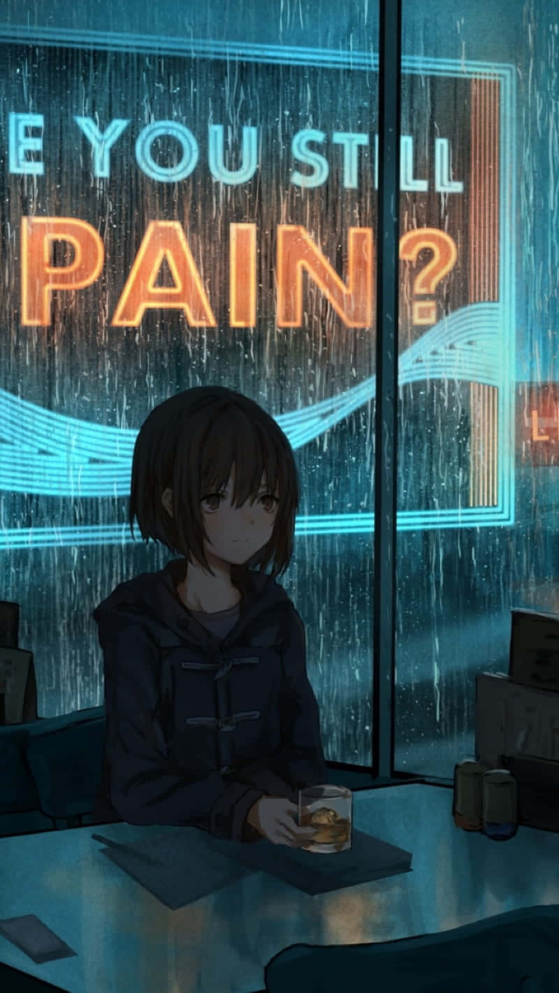 En anime-karakter, der føler sig isoleret og alene i et mørkt og tomt rum. Wallpaper