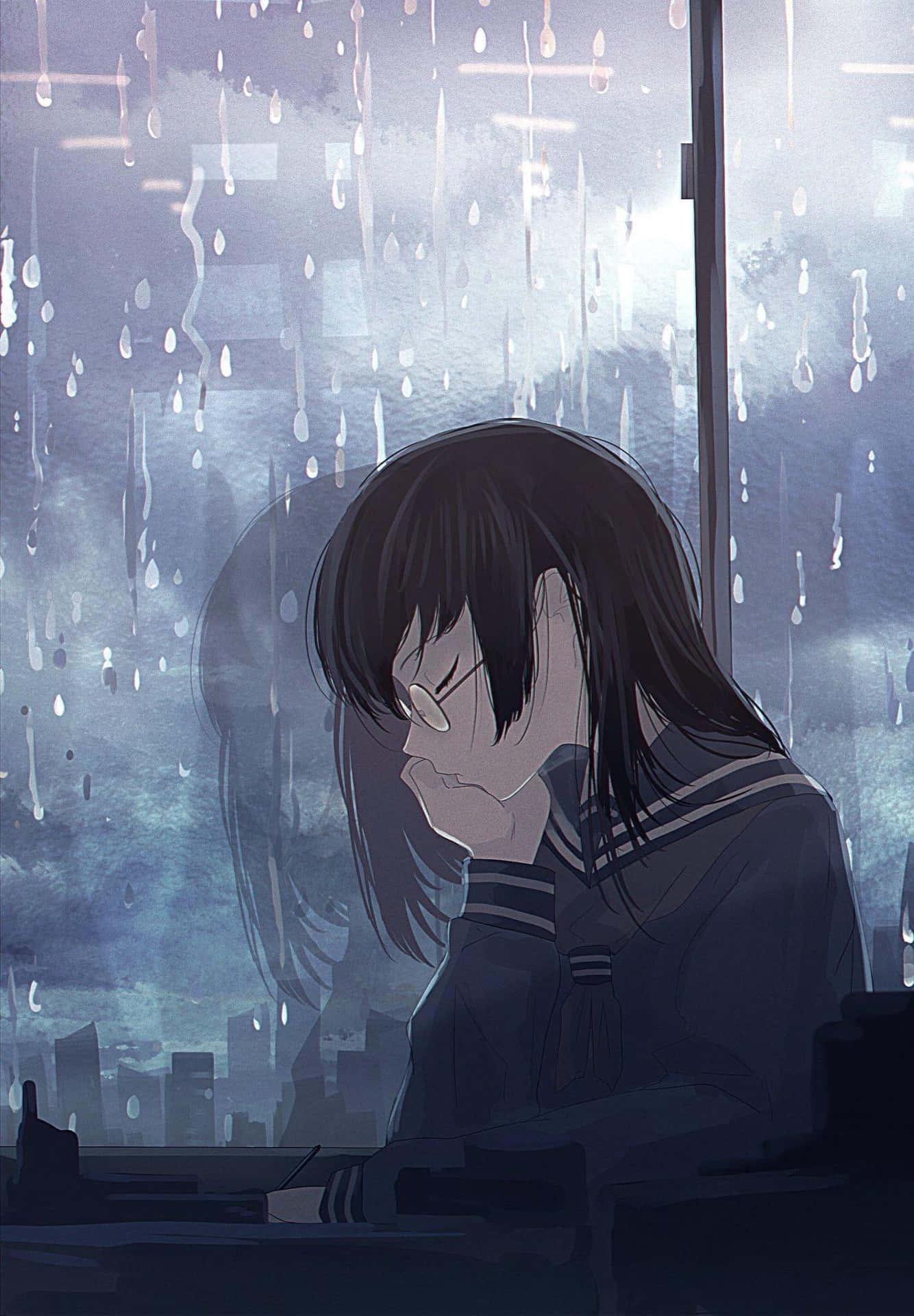 A somber anime character deep in thought Wallpaper