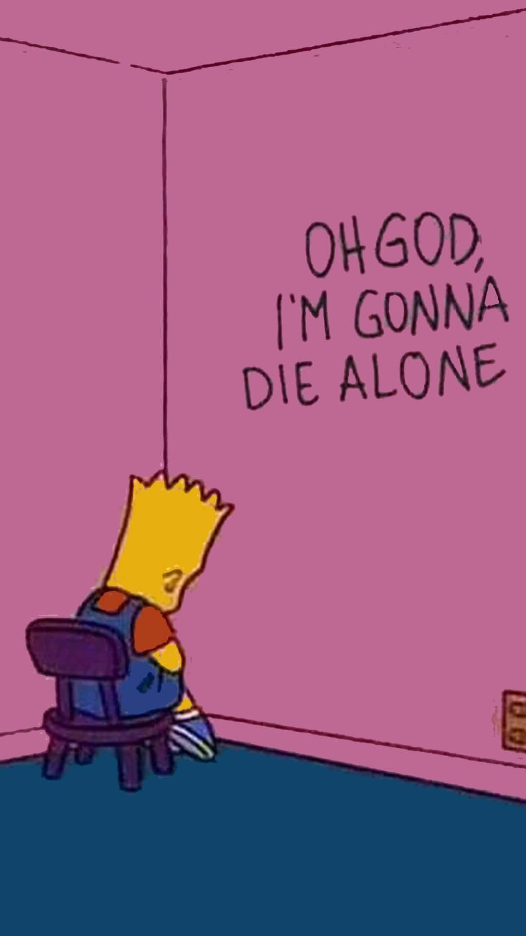 En tegnet personage fra Simpsons sidder i en stol med et skilt, der siger 