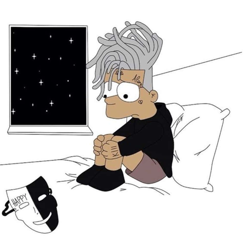 Depressed Bart Simpson White Room Wallpaper