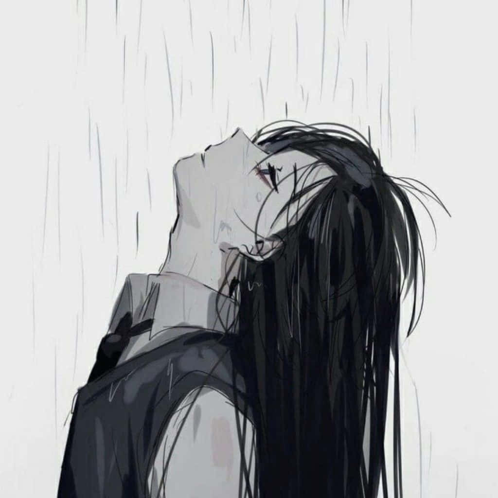 A Girl With Long Hair Is Standing In The Rain