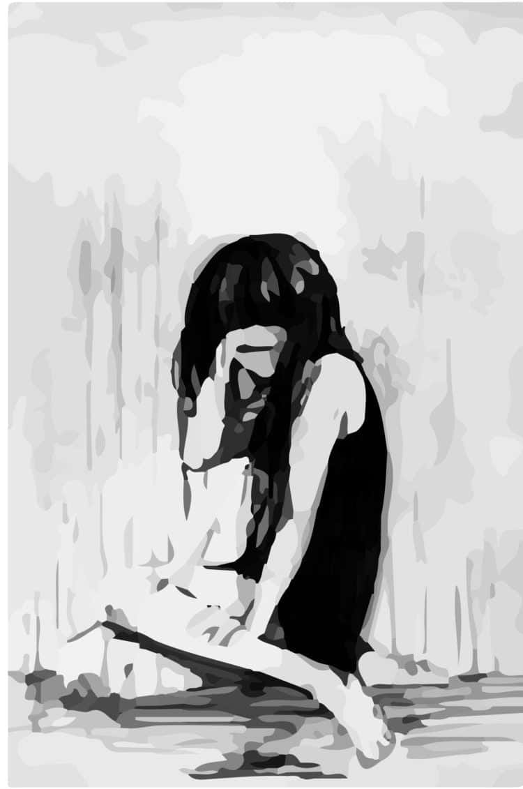 En illustration af en ung animepige i et trist humør Wallpaper
