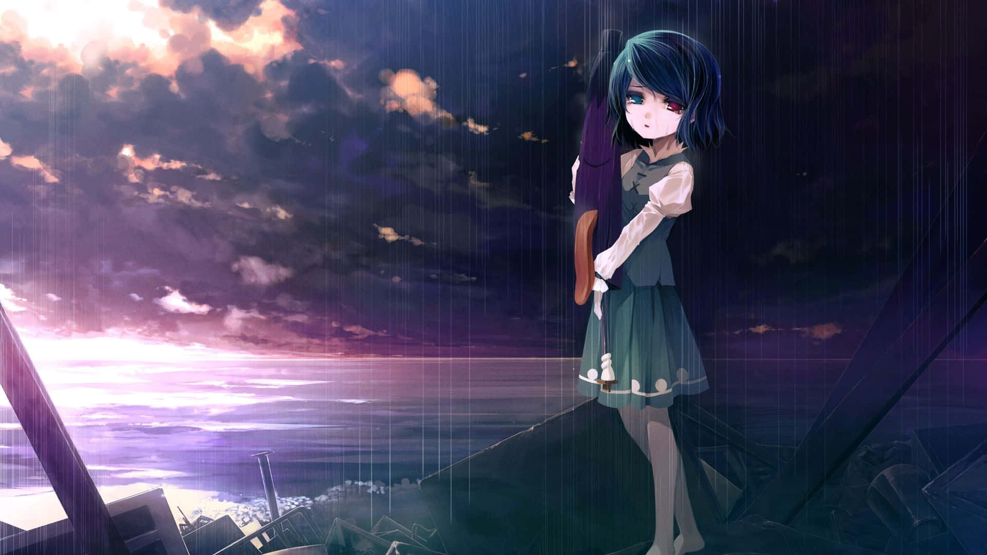 Overvindende forudseende sorg i Depression Anime Wallpaper