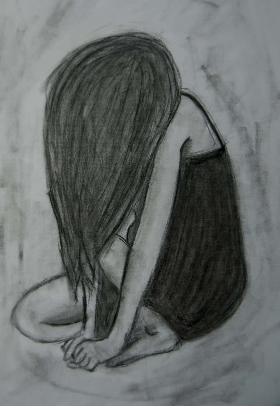 A Drawing Of A Girl With Her Head Down