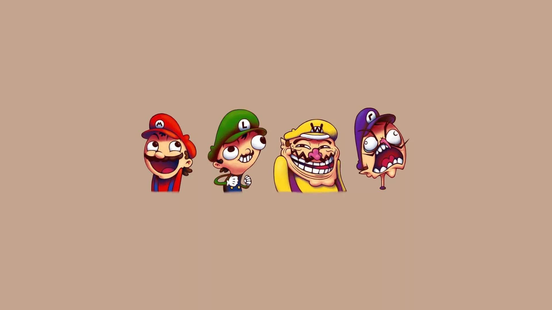 Super Mario, Luigi, Wario and Waluigi meme with different expressions and funny faces.