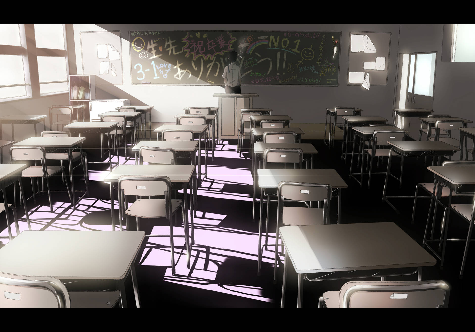 Desaturated Anime Classroom Wallpaper