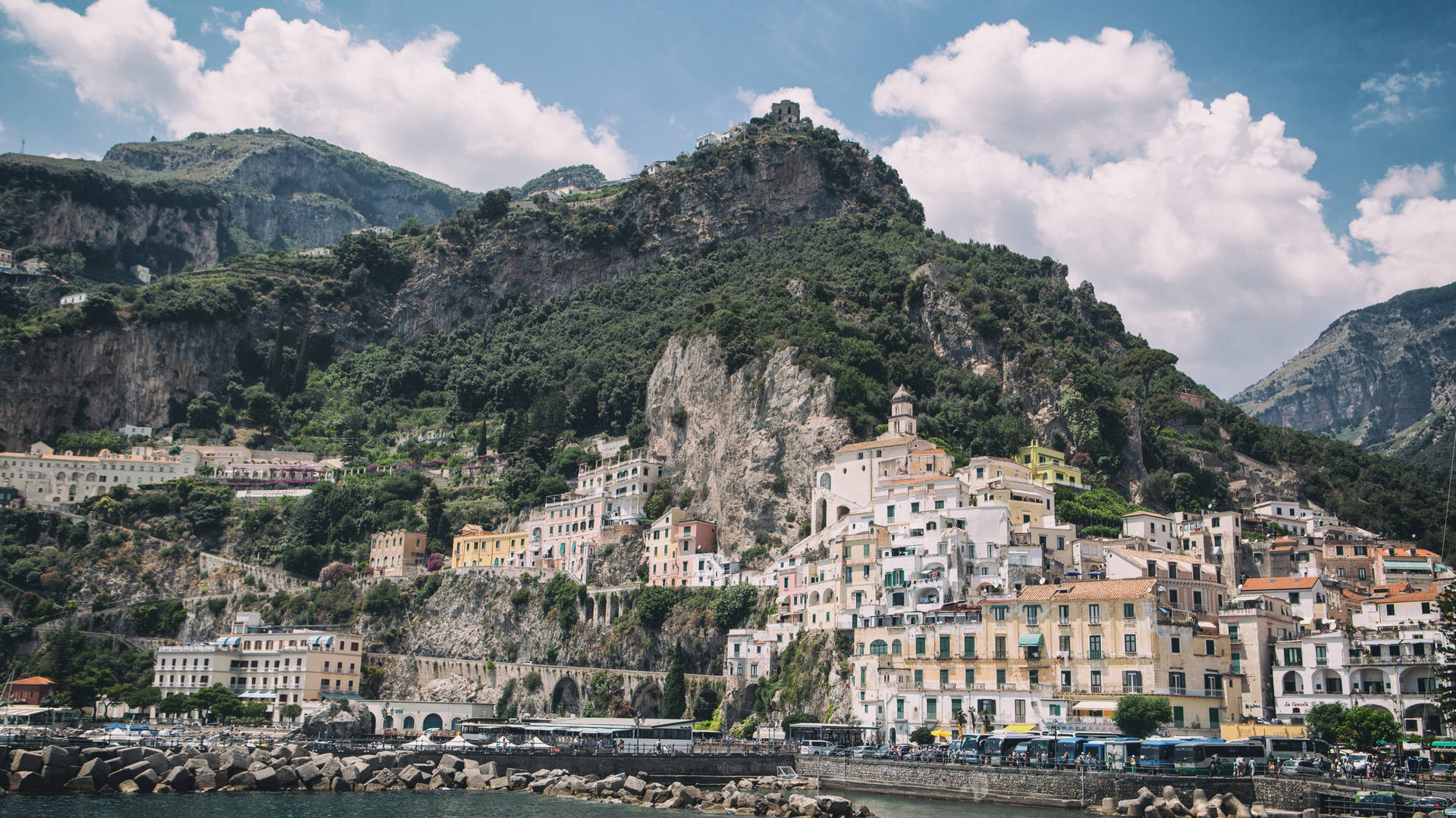 Desaturated Seaside Town In Amalfi Coast Wallpaper
