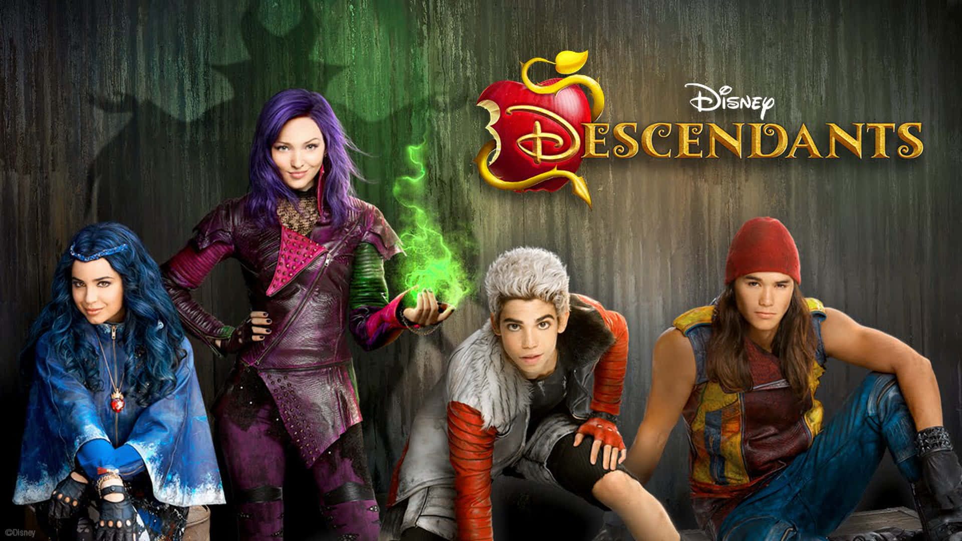 Descendants movie characters in an enchanting background