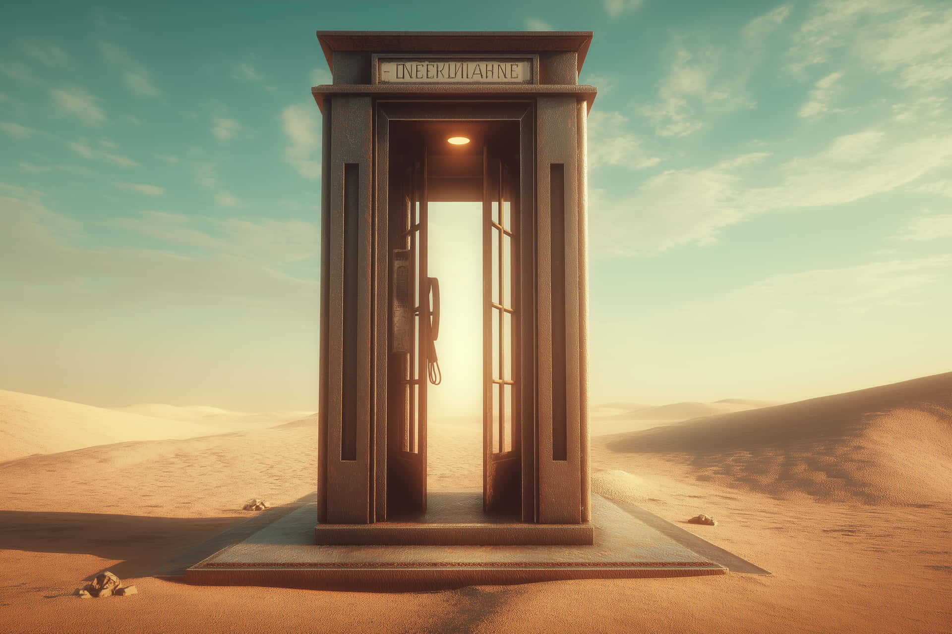 Desert Phone Booth: Solitary Call Box In Arid Landscape Wallpaper