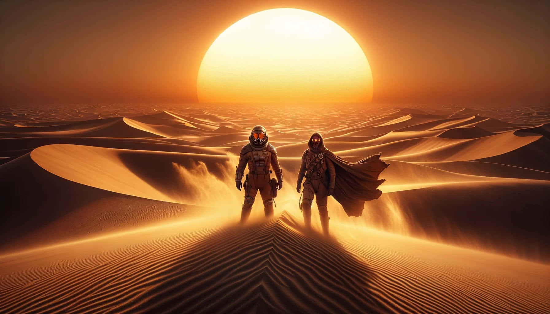 Desert Walkersat Sunset Dune Exploration Wallpaper
