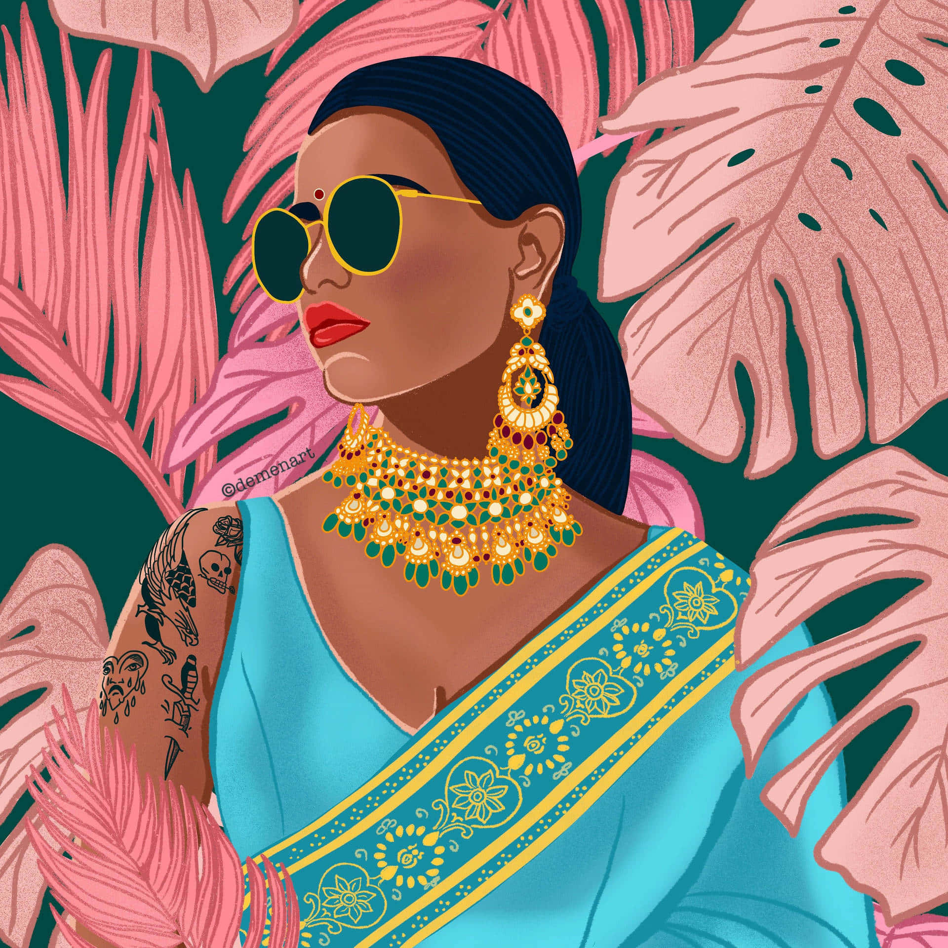 Desi Aesthetic Indian Woman Digital Painting Wallpaper