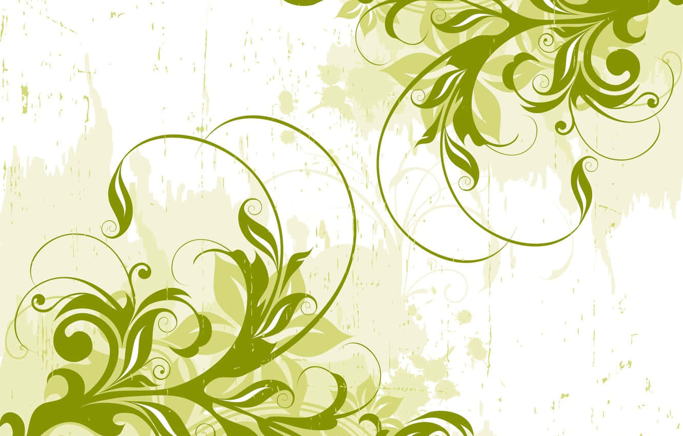 a green floral background with a white background
