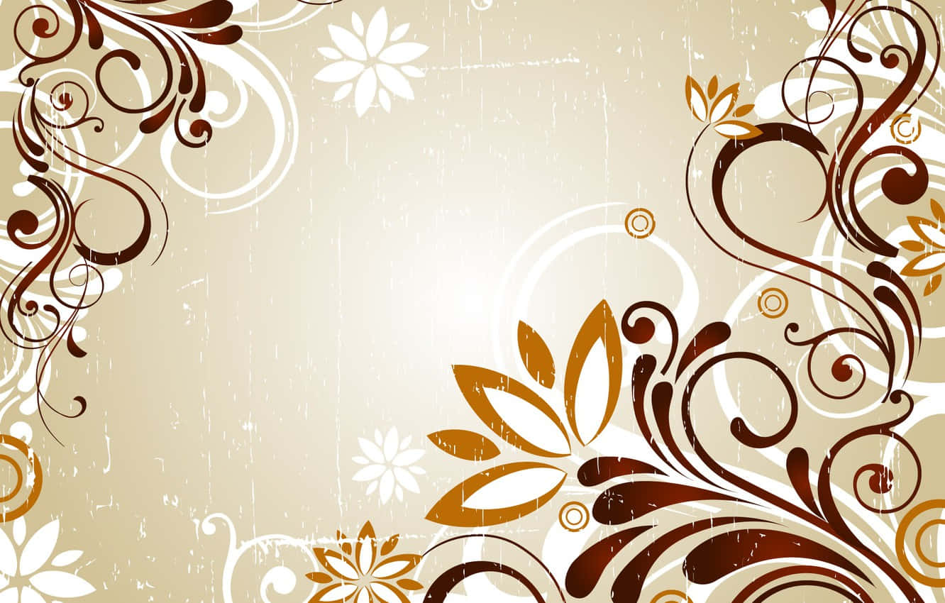 a brown and white floral background with flowers Wallpaper