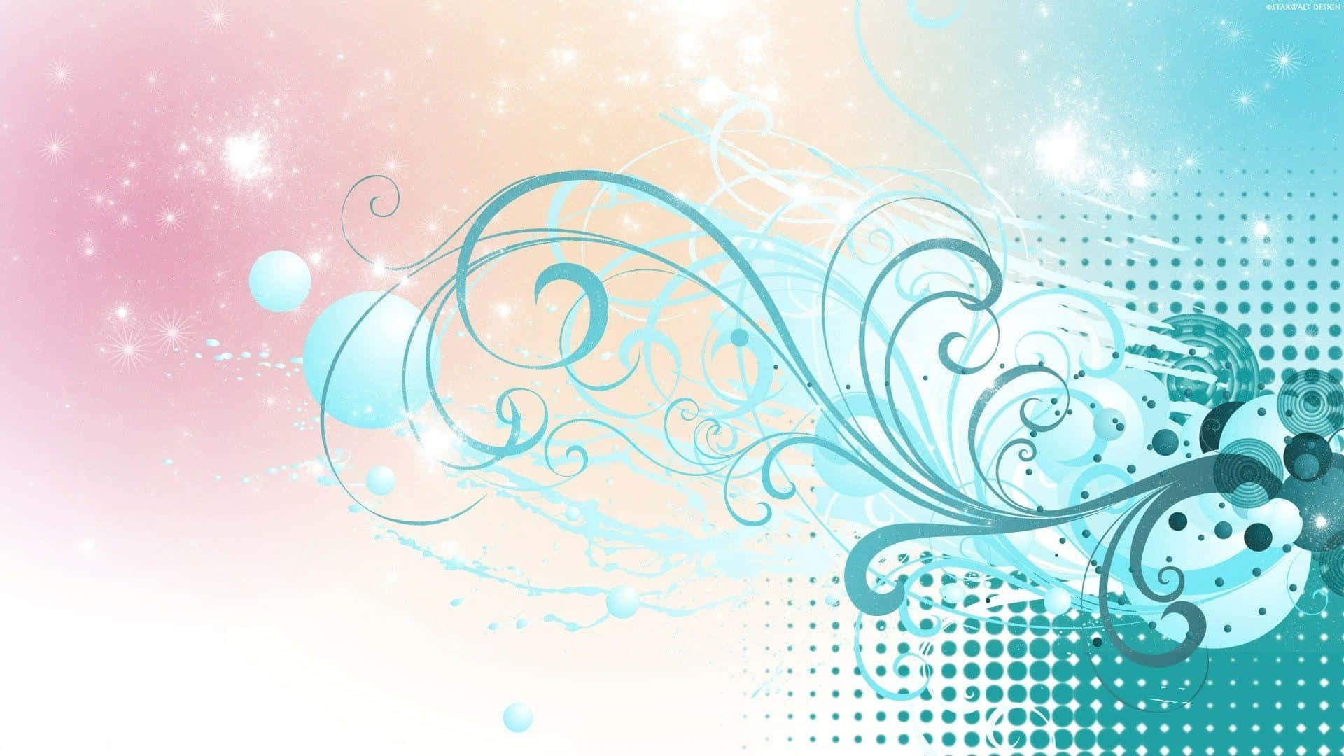 a blue and pink background with swirls and stars Wallpaper