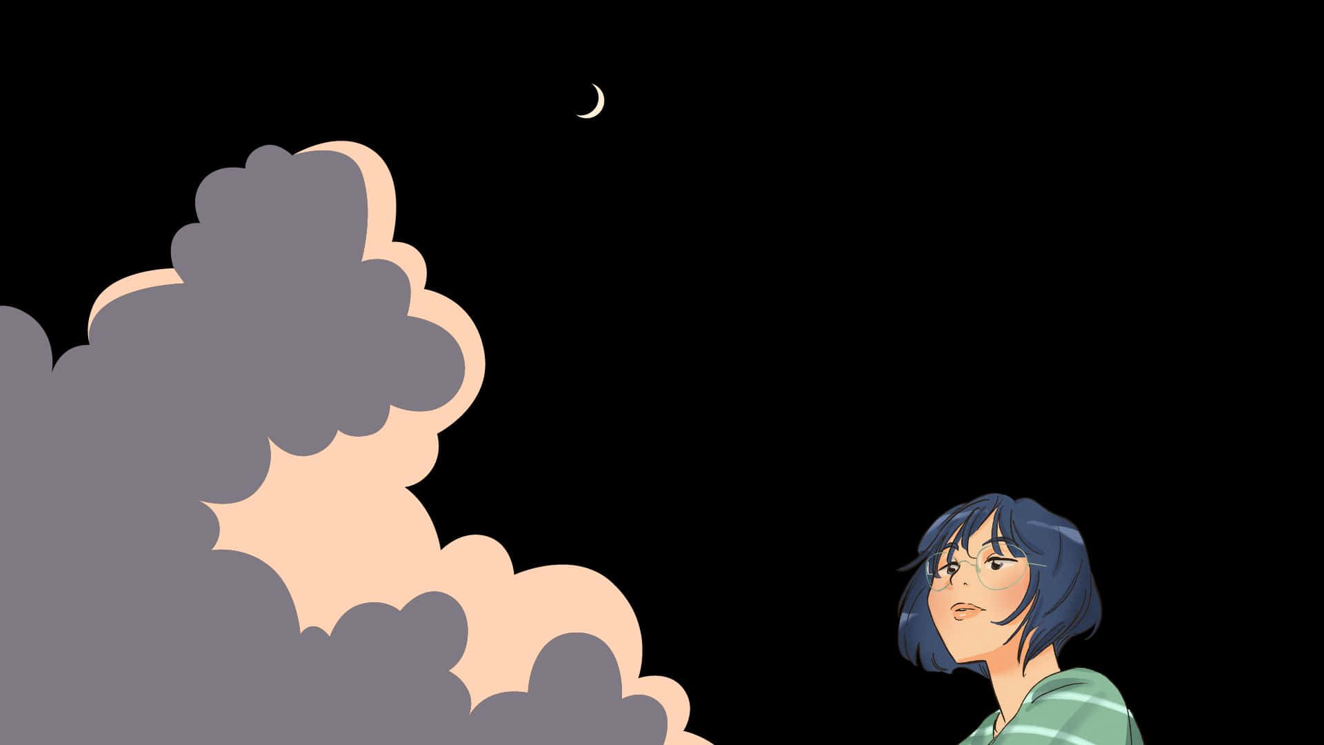 Clouds And Cartoon Girl Design Black Background