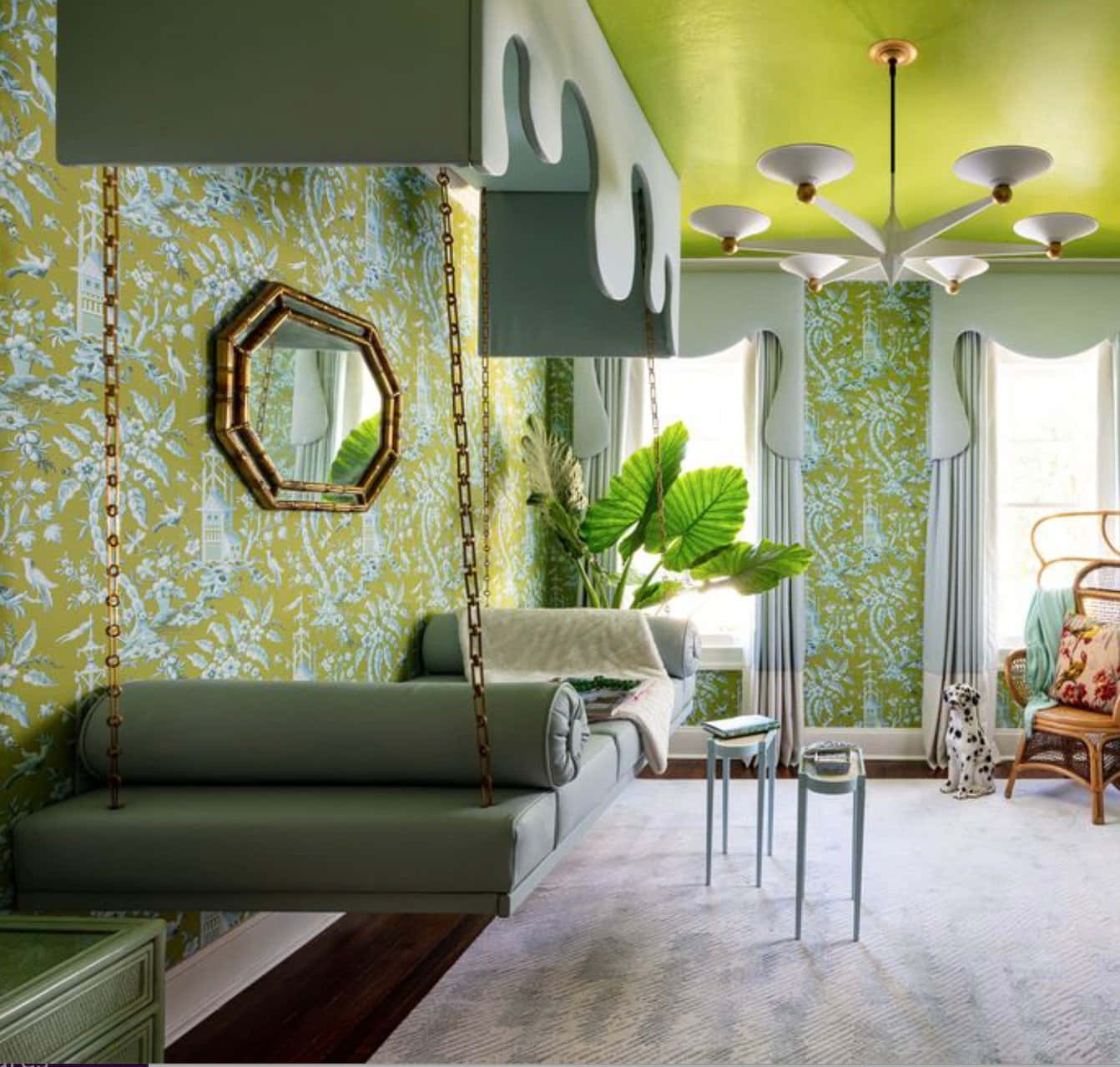 Einluxuriöses Modernes Schlafzimmer Mit Einem Üppigen, Gedämpften Grünen Samt-bett