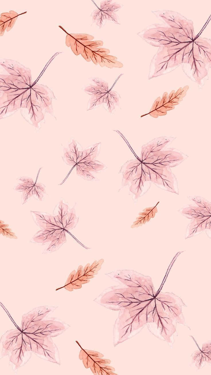 A Pink Background With Leaves On It Wallpaper