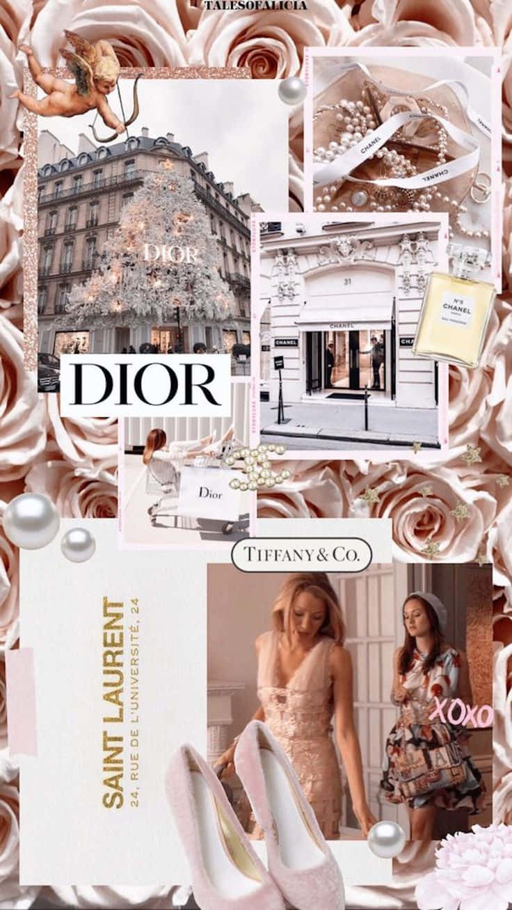 Enkollage Av Bilder På Dior Och Rosor Wallpaper
