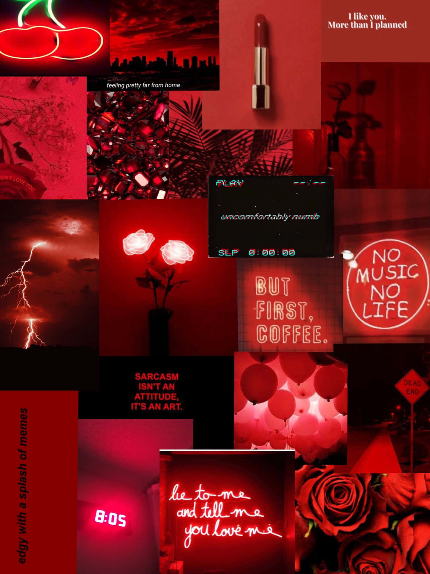 En collage af røde og sorte fotos Wallpaper