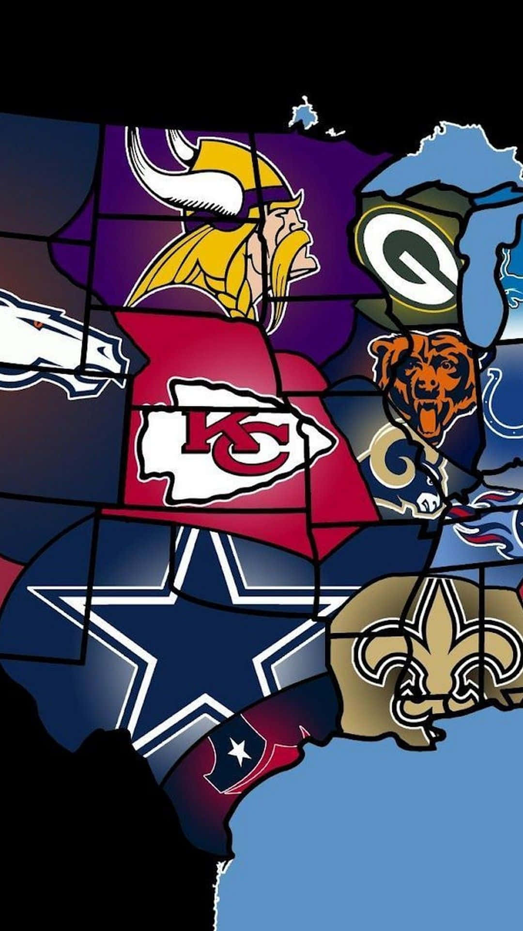 Logoer fra NFL på et kort over USA Wallpaper