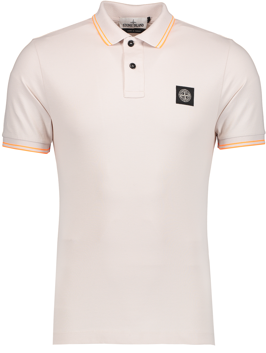 Designer Polo Shirt White Orange Trim PNG