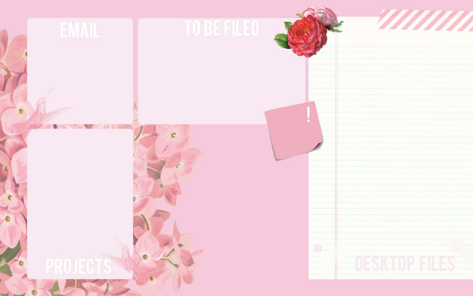 Pink Floral Paper With A Notepad And Flowers