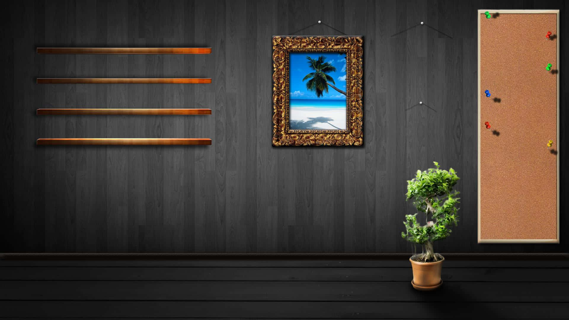 Einraum Mit Einer Pflanze Und Einem Bild An Der Wand.