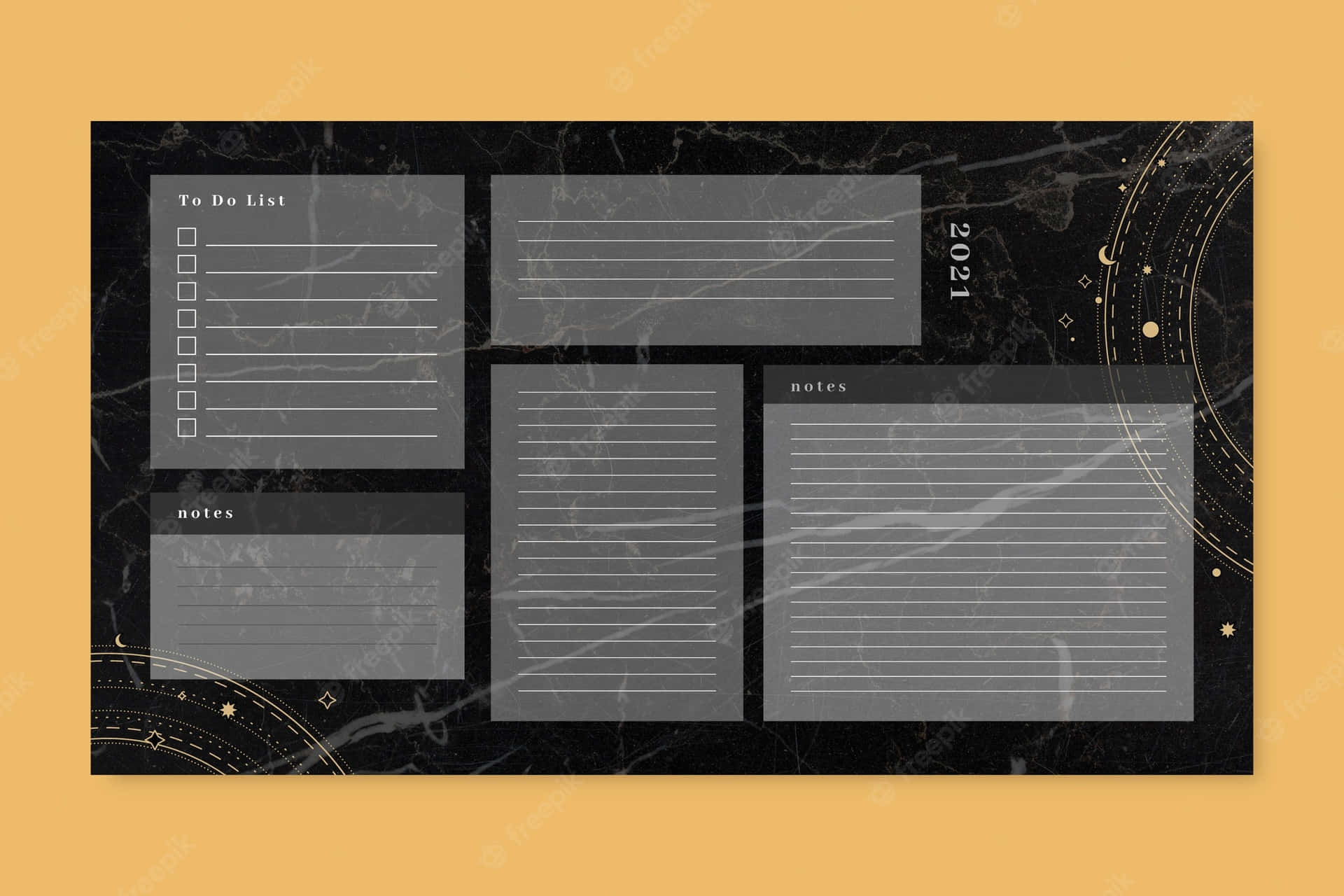 A Black And Gold Marble Notebook With A Star Pattern