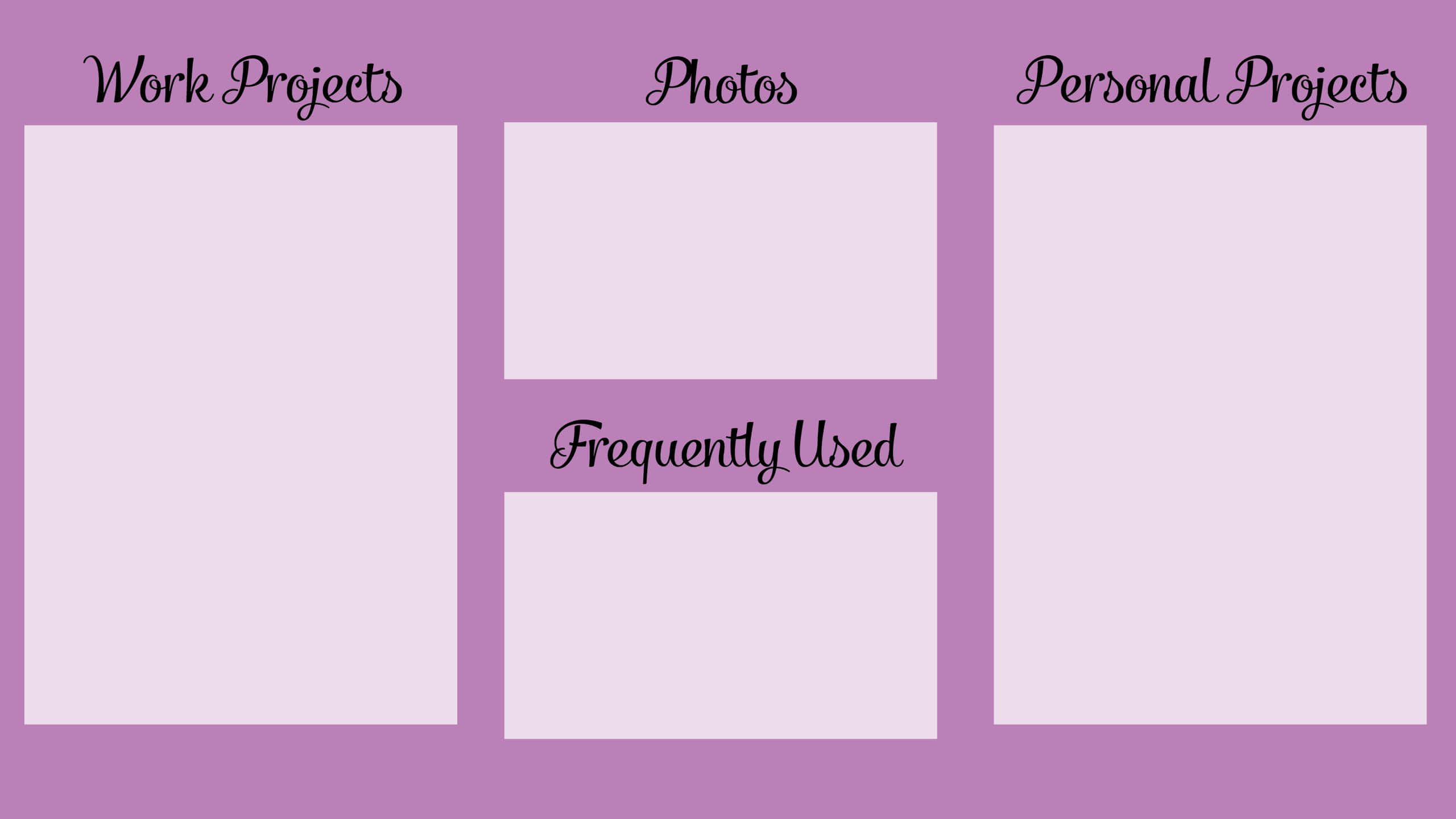 A Purple Background With The Words Work, Photos, And Projects