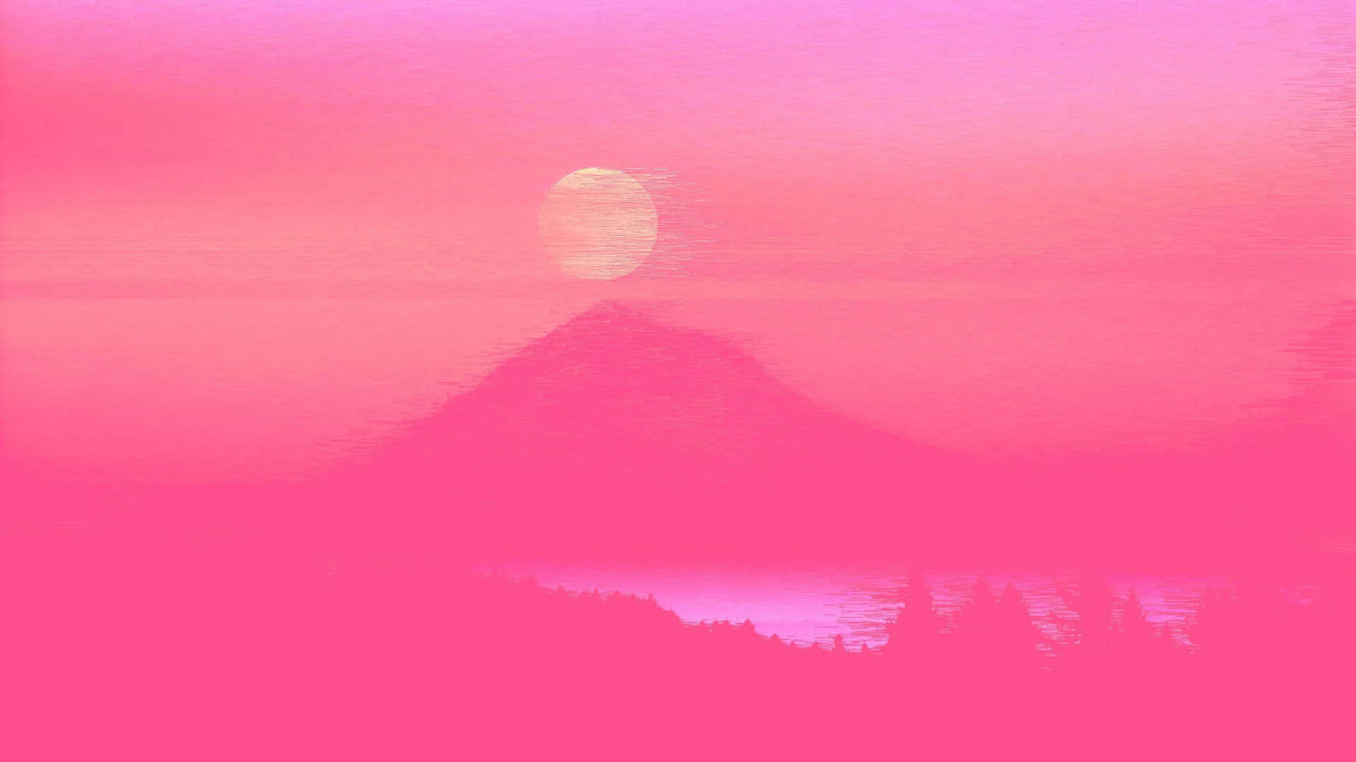 Desktop Pink Aesthetic Foggy Mountain And Moon Wallpaper
