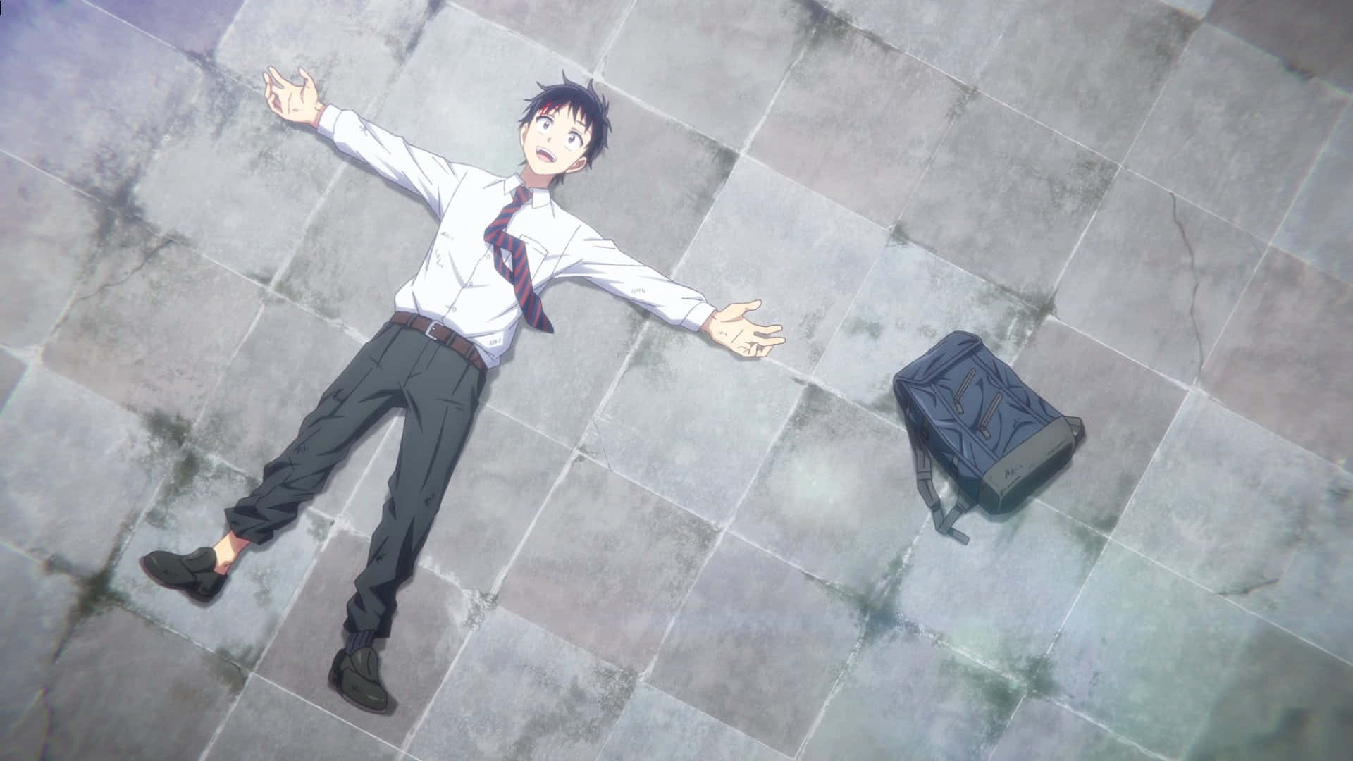 Desperate Man Lyingon Ground Anime Wallpaper