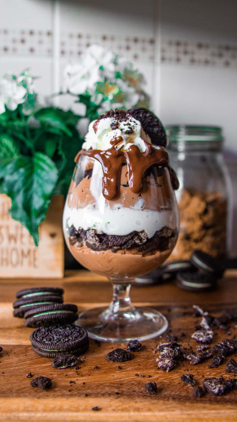 A Glass Of Ice Cream With Oreos And Cookies