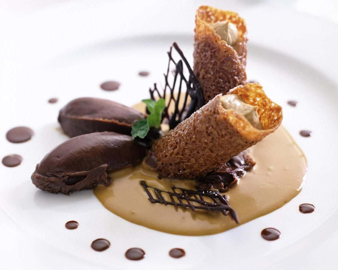 A Plate With Chocolate And Caramel Desserts