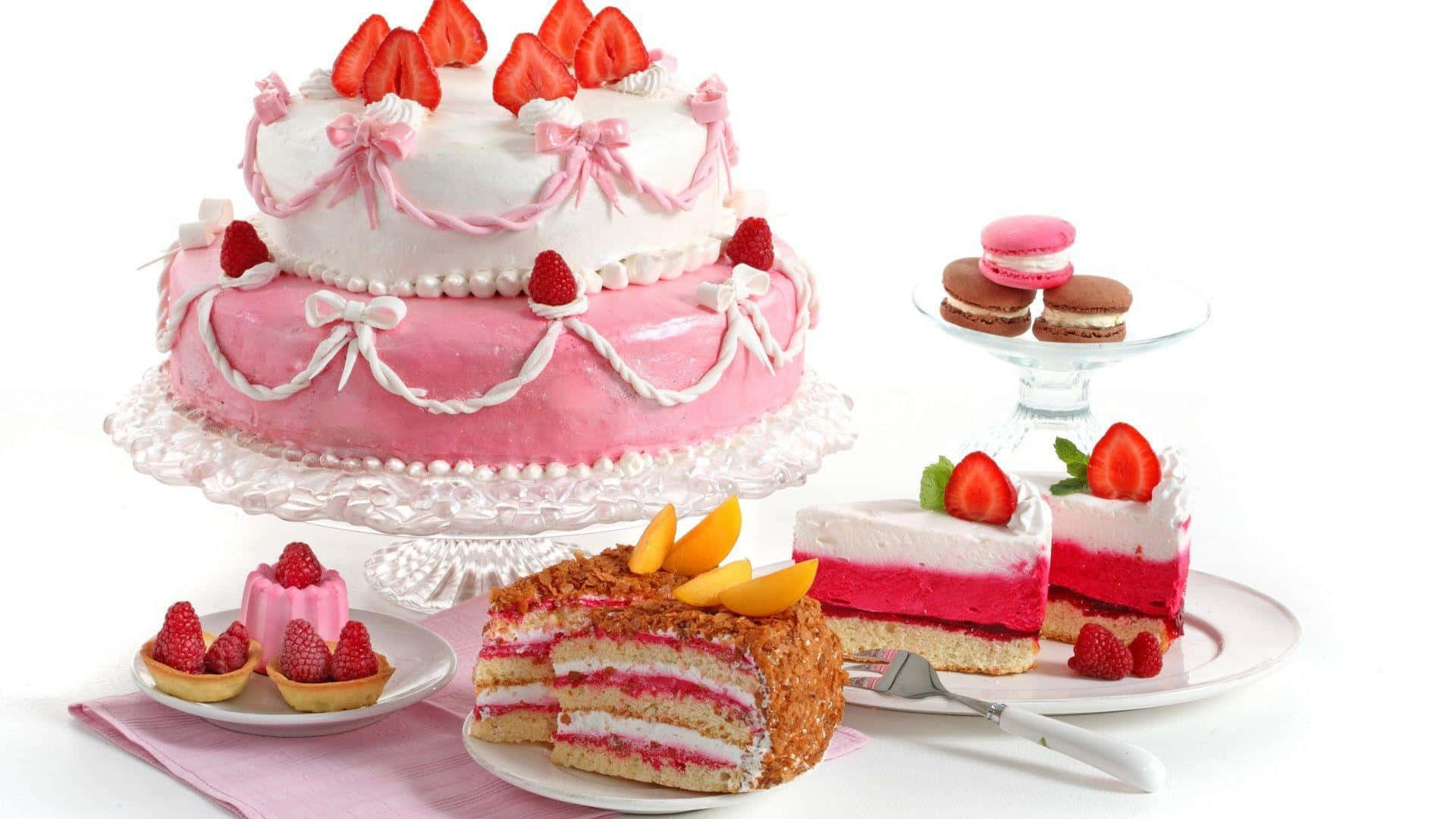 A Pink Cake With Strawberries On Top