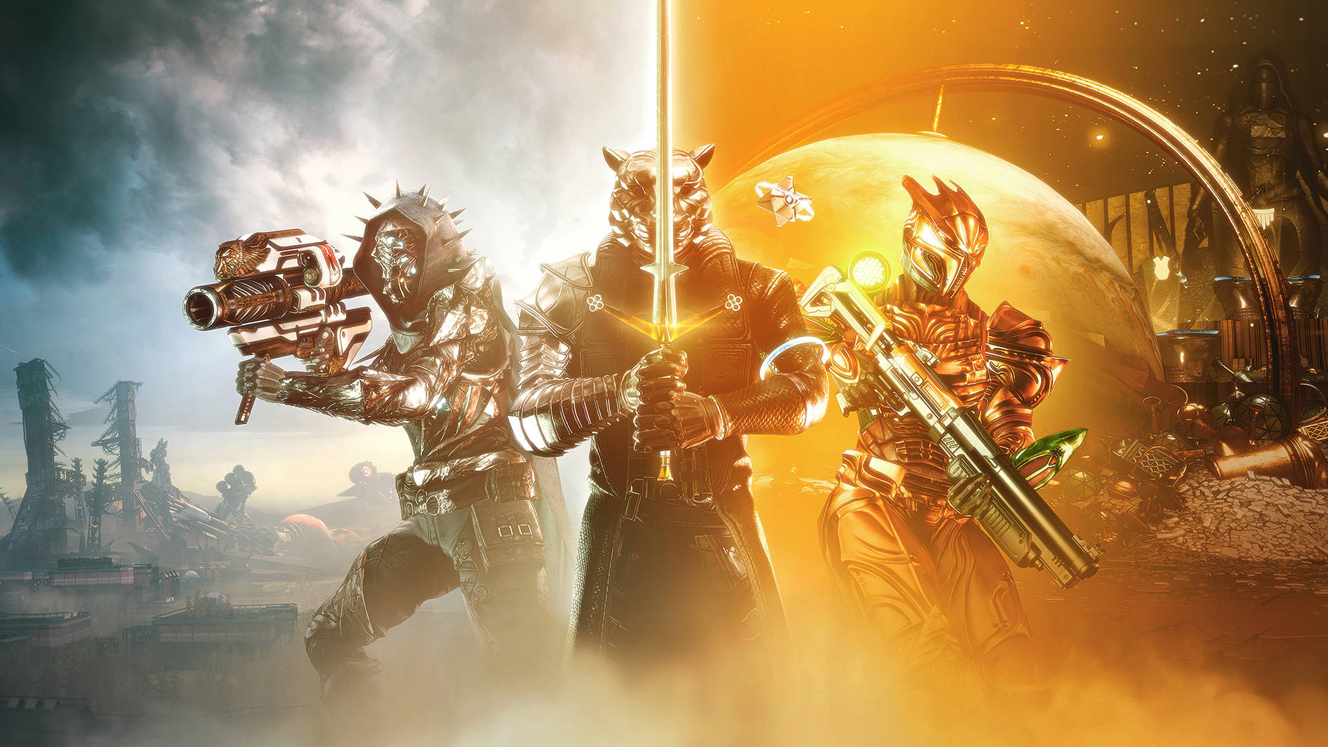 Destiny 2 Beyond Light Showcasing Metallic Outfits Wallpaper