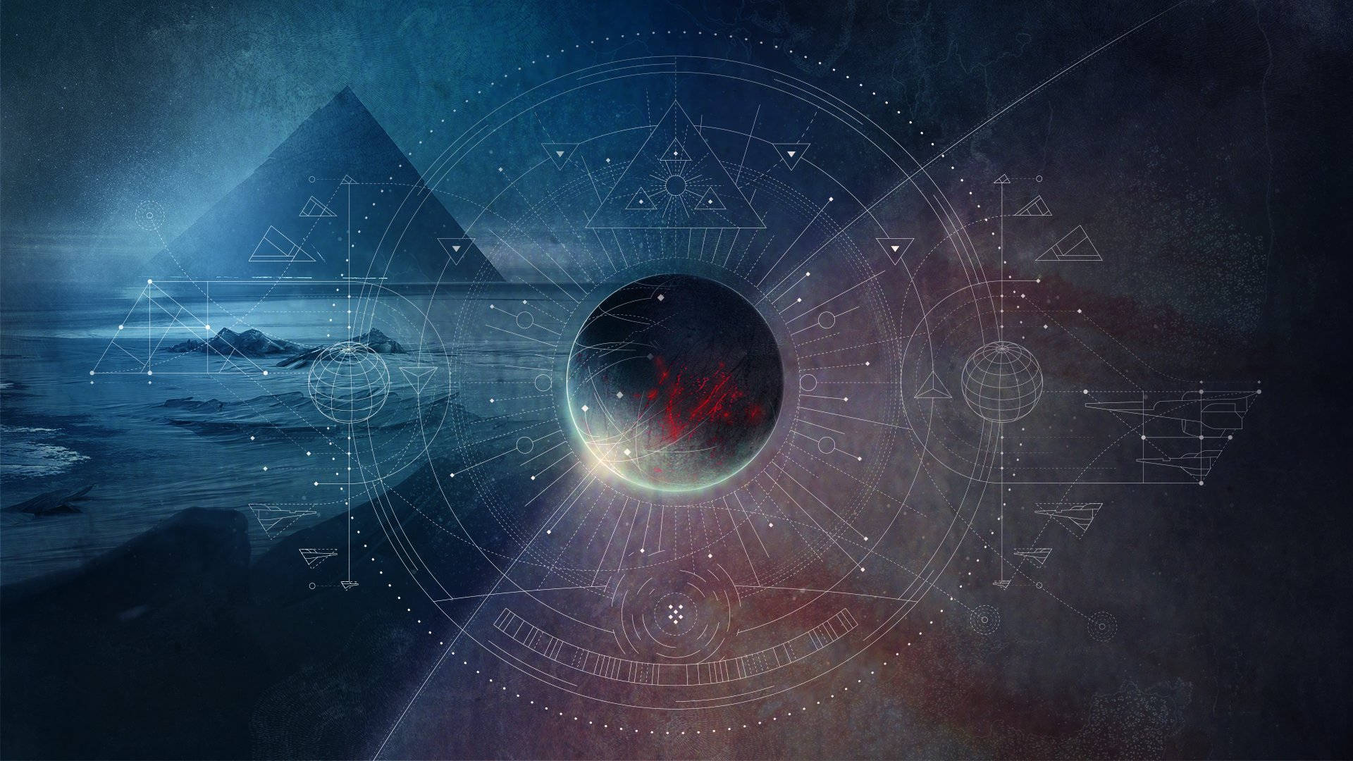 A Dark Image Of A Pyramid And A Spaceship Wallpaper