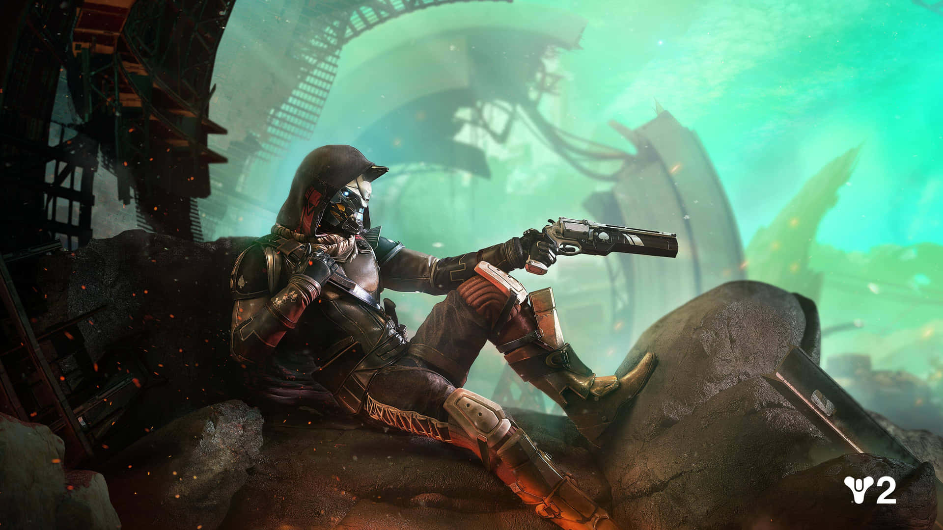 En jæger i en fremtidig post-apokalyptisk verden i Destiny 2 Wallpaper