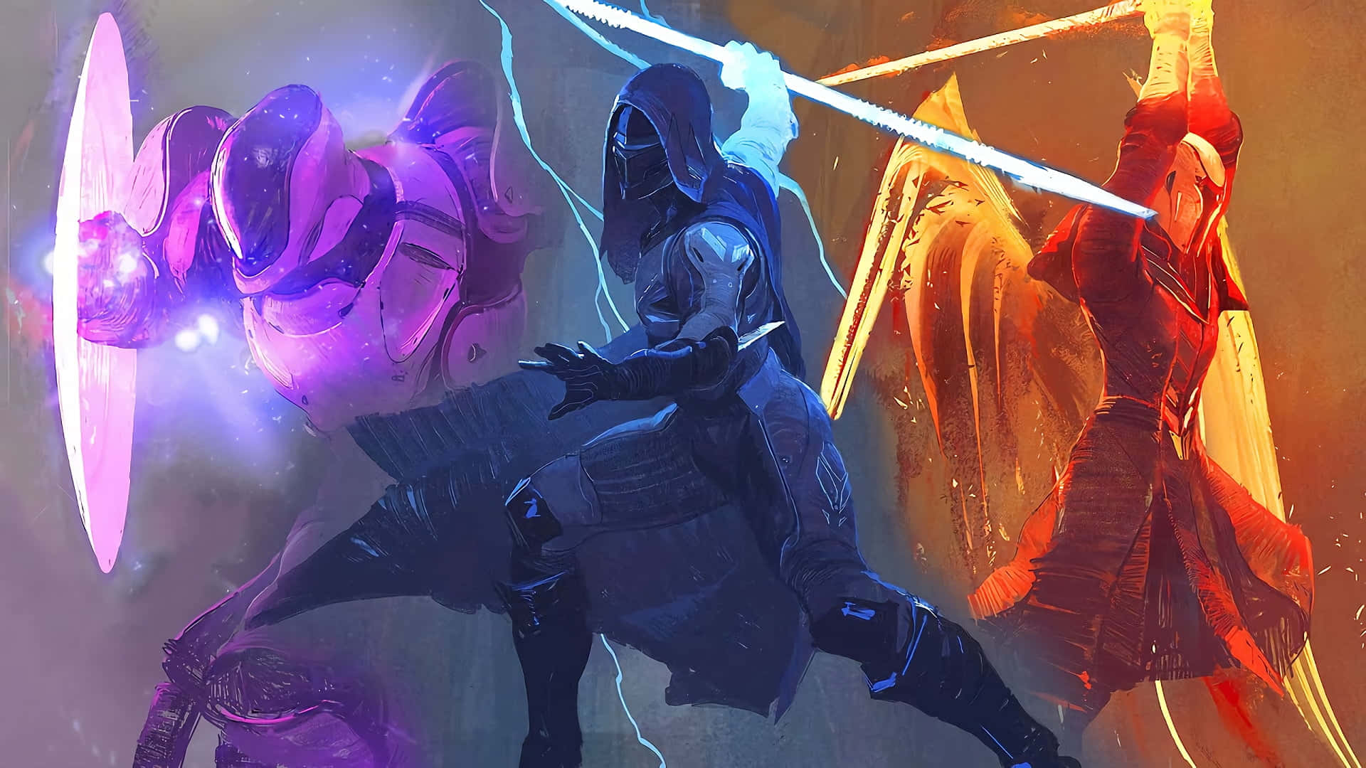 Action-Packed Destiny Characters in Battle Wallpaper