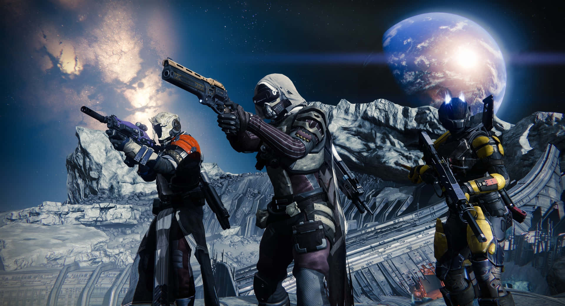 Destiny Personages Verenigen In Epische Strijd Achtergrond