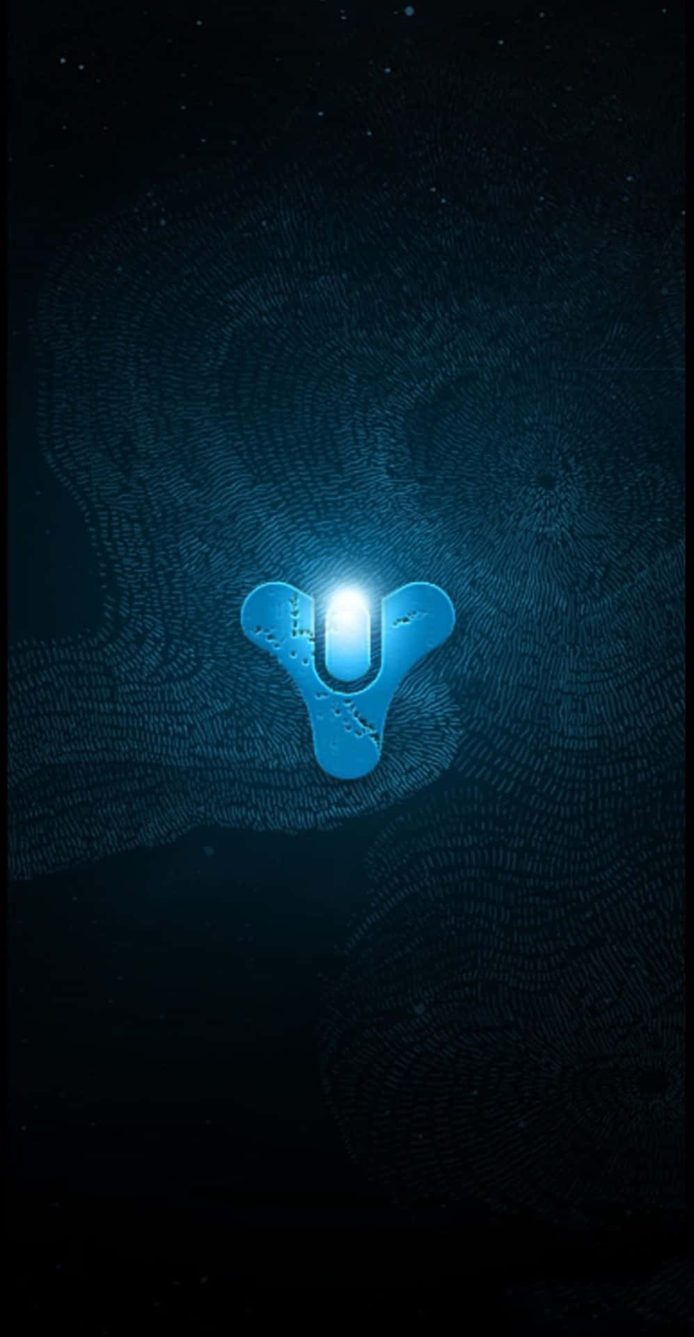 Neonblå Destiny-logotyp. Wallpaper