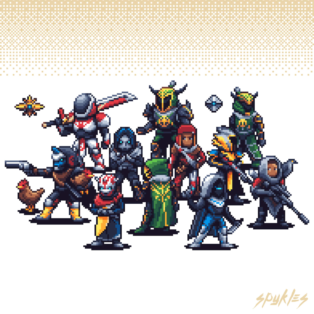 “Colorful Pixel Art of 'Destiny' Video Game Character” Wallpaper