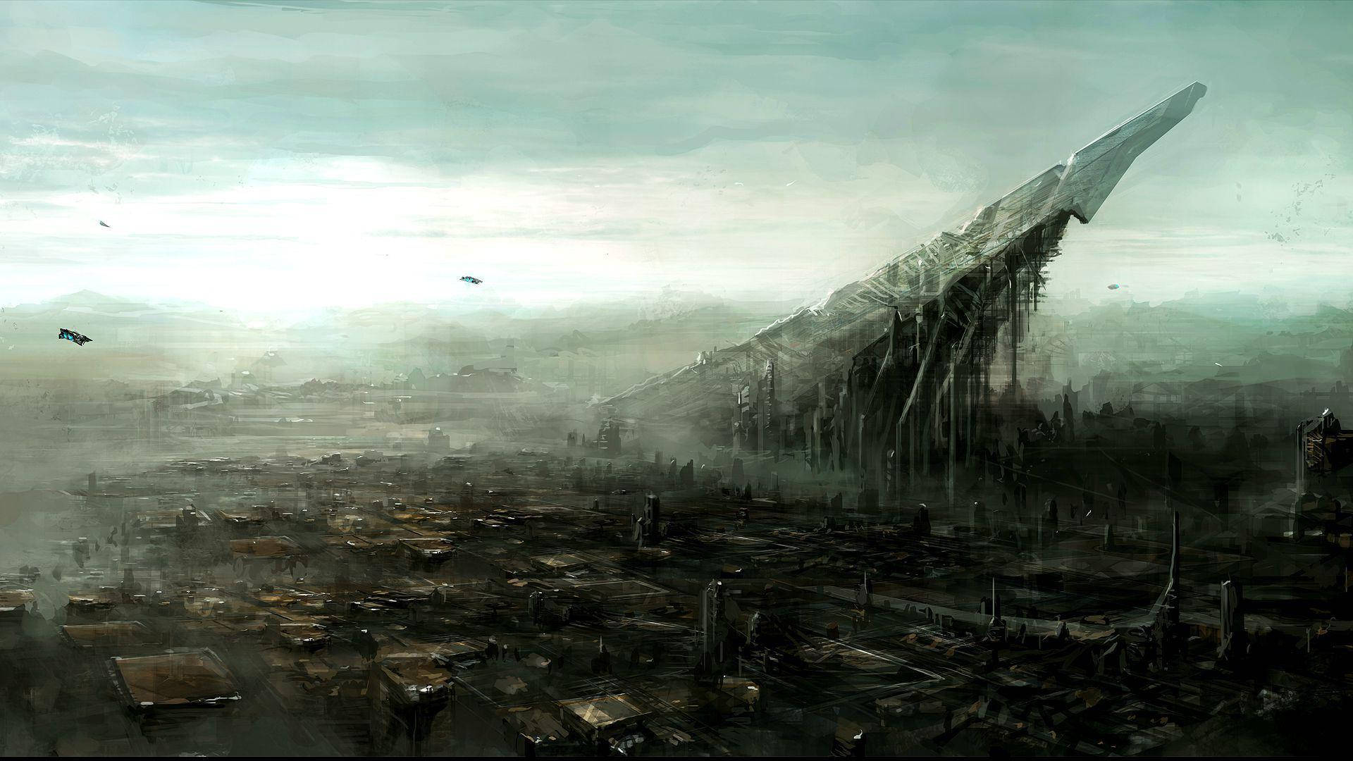 Verwüsteteapokalyptische Science-fiction-landschaft Wallpaper