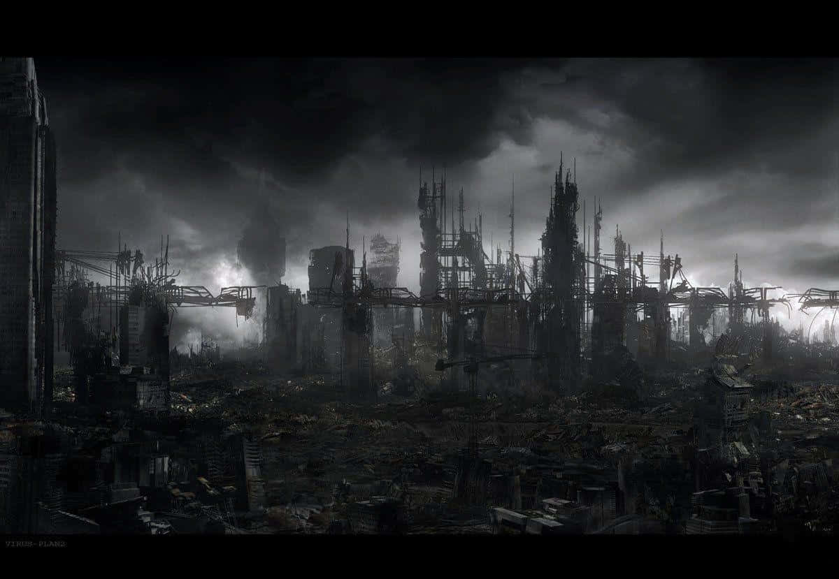 Gloomy And Destroyed City Background
